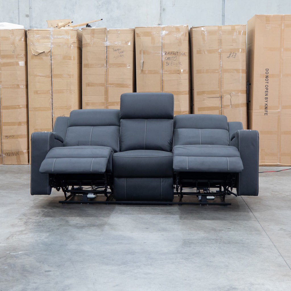 The Stratton Three Seat Triple Motor Recliner Lounge with Air Massager - Jet available to purchase from Warehouse Furniture Clearance at our next sale event.