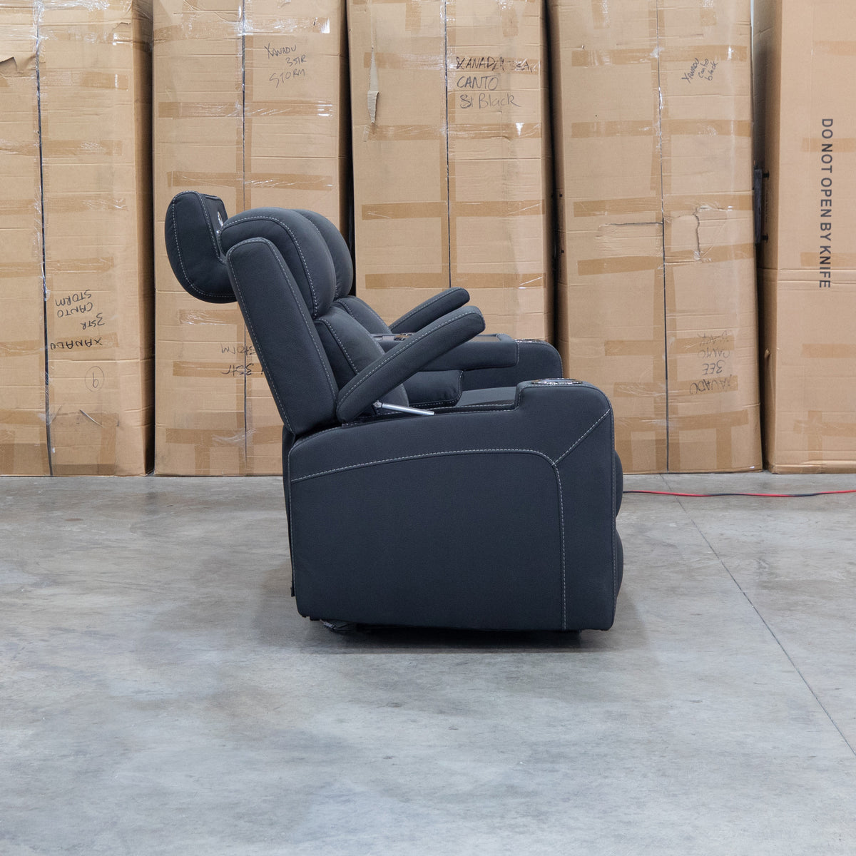The Stratton Three Seat Triple Motor Recliner Lounge with Air Massager - Jet available to purchase from Warehouse Furniture Clearance at our next sale event.