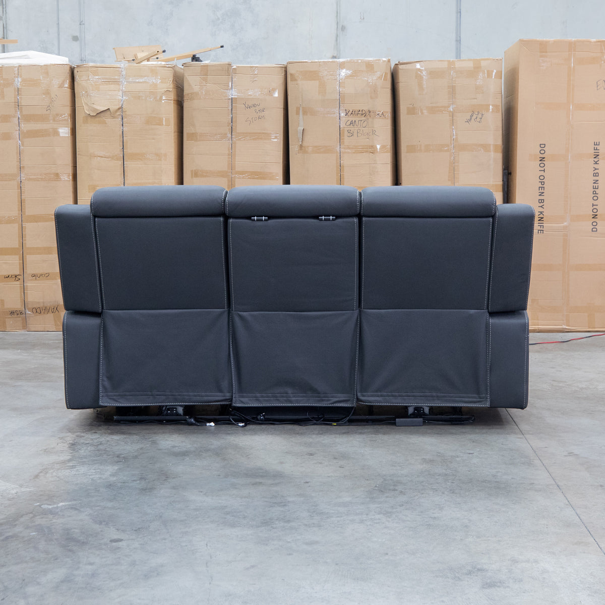 The Stratton Three Seat Triple Motor Recliner Lounge with Air Massager - Jet available to purchase from Warehouse Furniture Clearance at our next sale event.