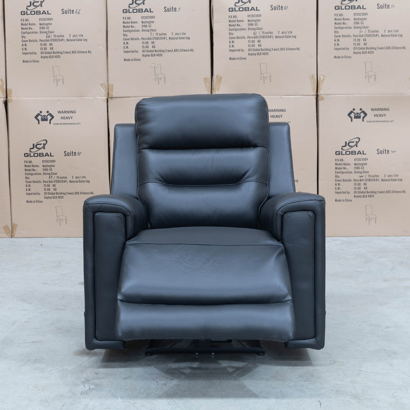 The Leon Triple Motor Electric Single Recliner - Leather Ebony