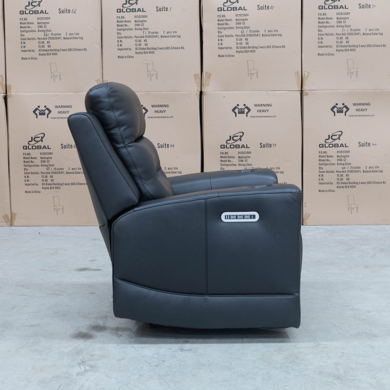 The Leon Triple Motor Electric Single Recliner - Leather Ebony