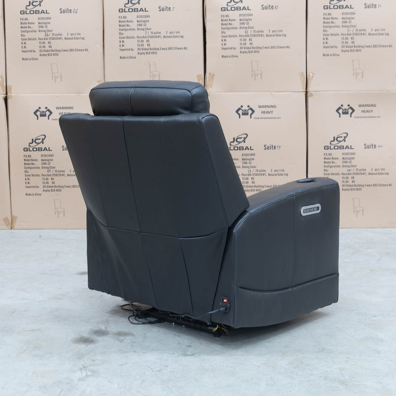 The Leon Triple Motor Electric Single Recliner - Leather Ebony