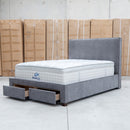 The Talia Queen Fabric Storage Bed - Storm available to purchase from Warehouse Furniture Clearance at our next sale event.