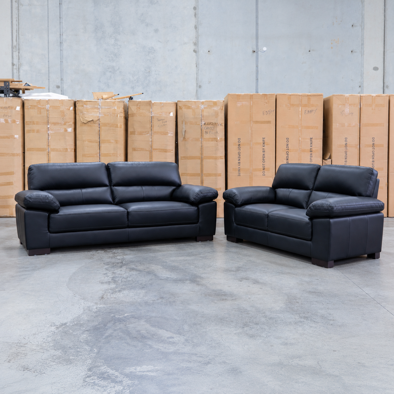 The Tayla Leather Two Seat Sofa - Black