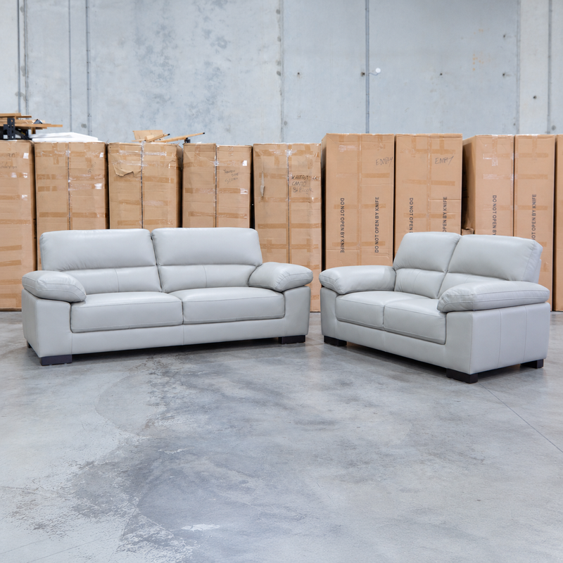 The Tayla Leather Two Seat Sofa - Light Grey