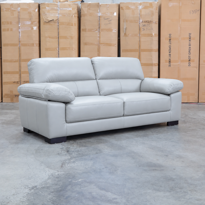 The Tayla Leather Three Seat Sofa - Light Grey