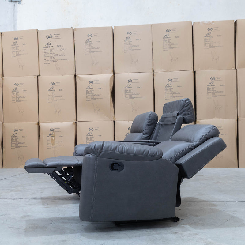The Bari Three Seat Recliner Lounge - Charcoal available to purchase from Warehouse Furniture Clearance at our next sale event.