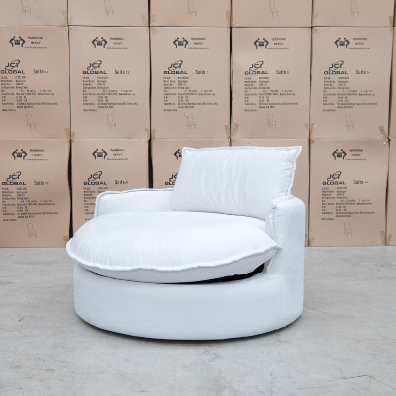 The Tiffany Feather & Foam Round Daybed - Arctic available to purchase from Warehouse Furniture Clearance at our next sale event.