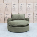 The Tiffany Feather & Foam Round Daybed - Olive available to purchase from Warehouse Furniture Clearance at our next sale event.