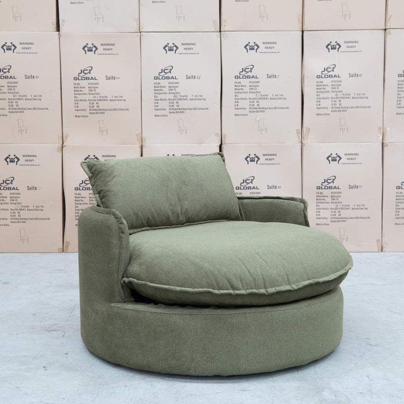 The Tiffany Feather & Foam Round Daybed - Olive available to purchase from Warehouse Furniture Clearance at our next sale event.