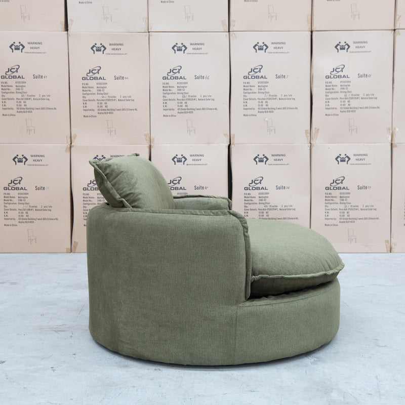 The Tiffany Feather & Foam Round Daybed - Olive available to purchase from Warehouse Furniture Clearance at our next sale event.