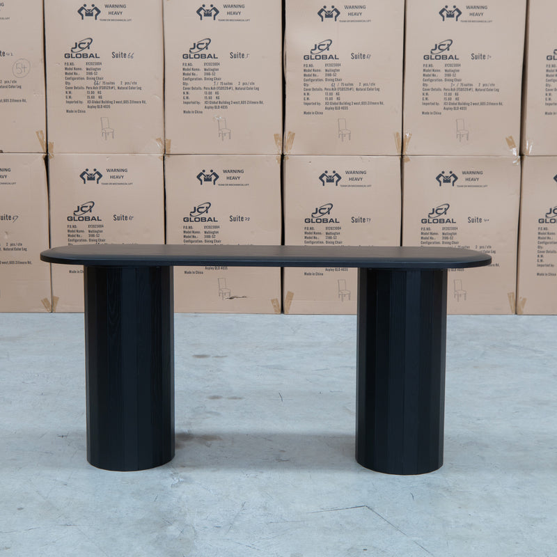 The Semillon New Zealand Ash Large Hall Table - Black available to purchase from Warehouse Furniture Clearance at our next sale event.