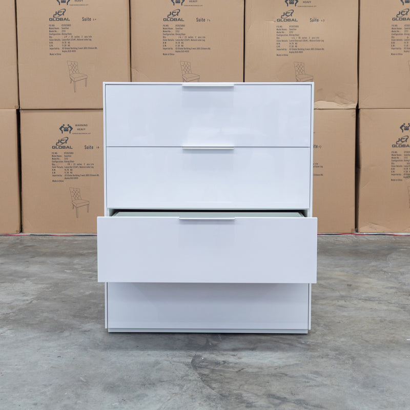 The Trieste Four Drawer White Gloss Tallboy