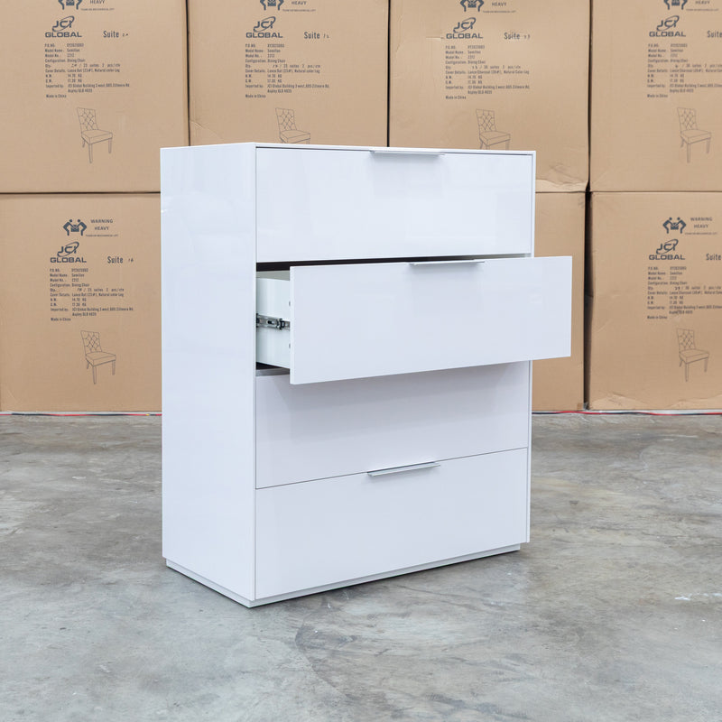 The Trieste Four Drawer White Gloss Tallboy