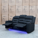 The Toronto Three Seat Dual-Electric Recliner Lounge - Jet available to purchase from Warehouse Furniture Clearance at our next sale event.