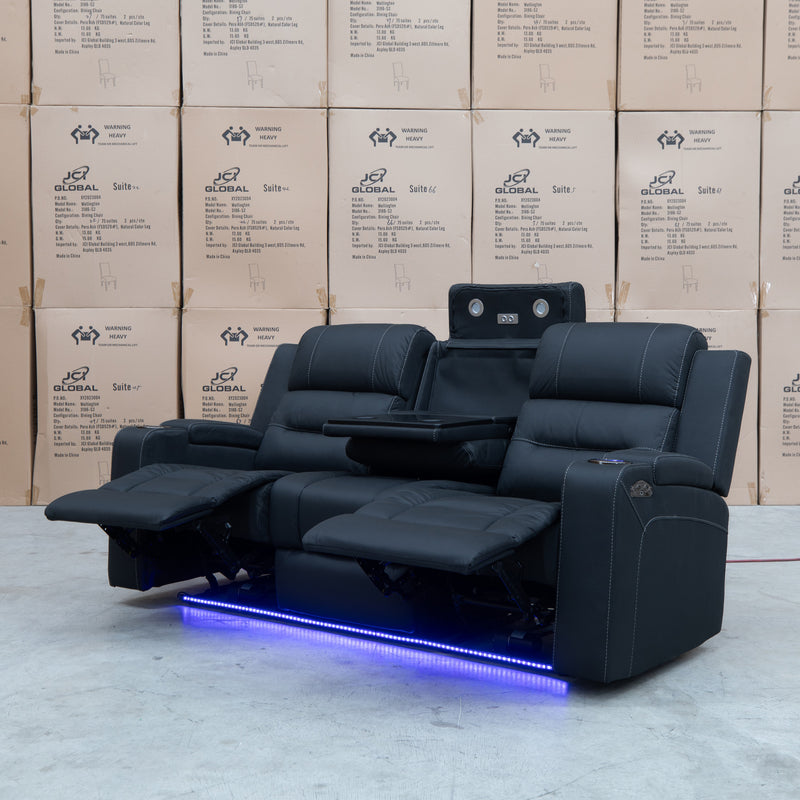 The Toronto Three Seat Dual-Electric Recliner Lounge - Jet available to purchase from Warehouse Furniture Clearance at our next sale event.