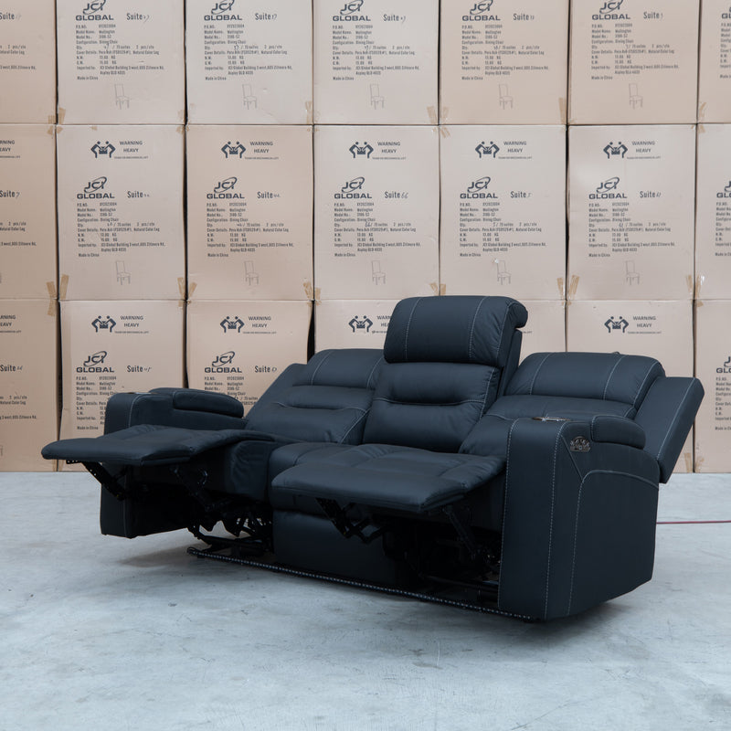 The Toronto Three Seat Dual-Electric Recliner Lounge - Jet available to purchase from Warehouse Furniture Clearance at our next sale event.