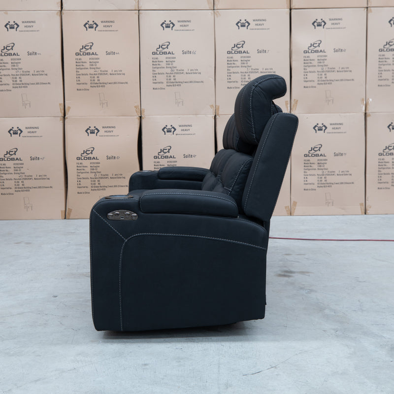 The Toronto Three Seat Dual-Electric Recliner Lounge - Jet available to purchase from Warehouse Furniture Clearance at our next sale event.