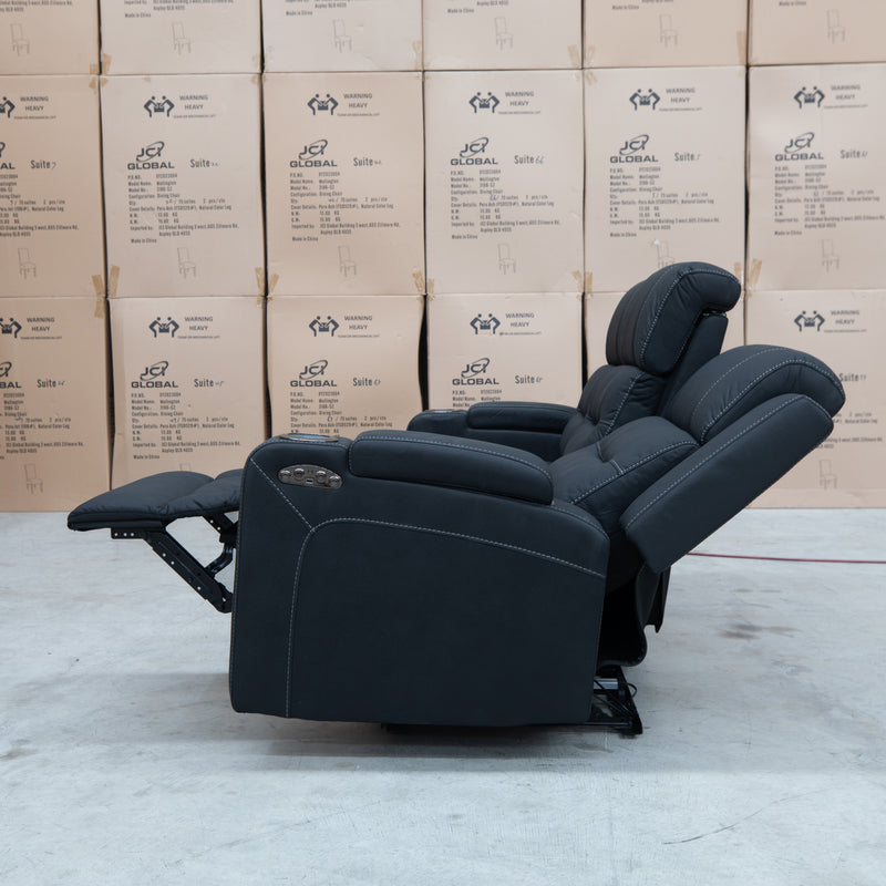 The Toronto Three Seat Dual-Electric Recliner Lounge - Jet available to purchase from Warehouse Furniture Clearance at our next sale event.