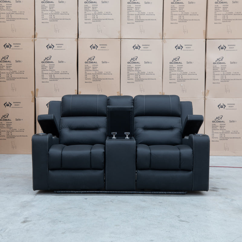 The Toronto Two Seat Dual-Electric Recliner Theatre - Jet available to purchase from Warehouse Furniture Clearance at our next sale event.