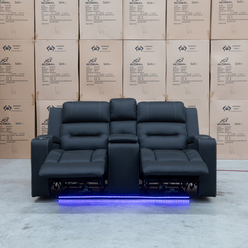 The Toronto Two Seat Dual-Electric Recliner Theatre - Jet available to purchase from Warehouse Furniture Clearance at our next sale event.