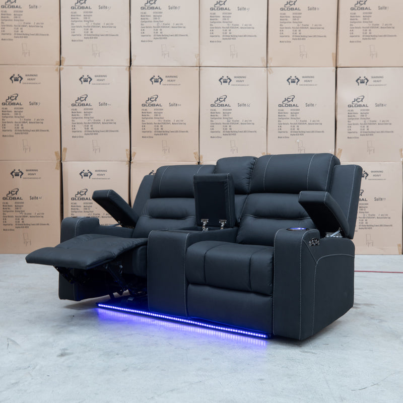 The Toronto Two Seat Dual-Electric Recliner Theatre - Jet available to purchase from Warehouse Furniture Clearance at our next sale event.