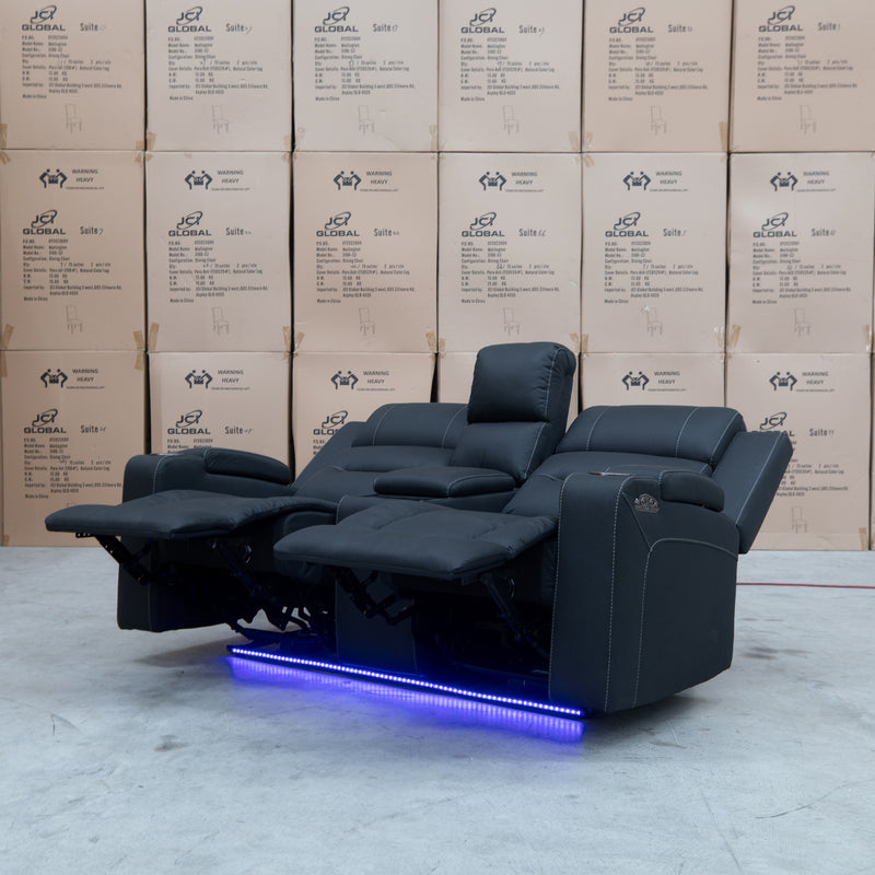 The Toronto Two Seat Dual-Electric Recliner Theatre - Jet available to purchase from Warehouse Furniture Clearance at our next sale event.