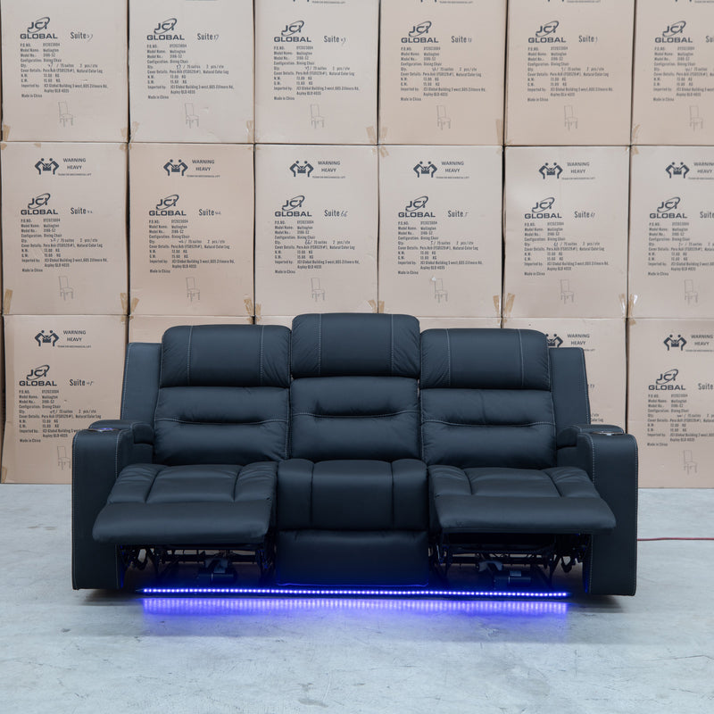 The Toronto Three Seat Dual-Electric Recliner Lounge - Jet available to purchase from Warehouse Furniture Clearance at our next sale event.