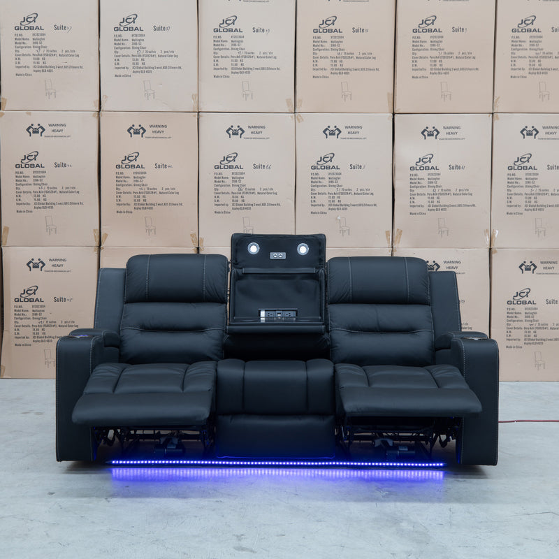 The Toronto Three Seat Dual-Electric Recliner Lounge - Jet available to purchase from Warehouse Furniture Clearance at our next sale event.