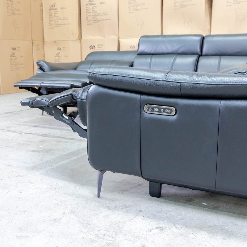 The Urban Electric Leather Corner Recliner Lounge - Black available to purchase from Warehouse Furniture Clearance at our next sale event.