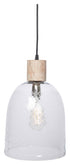 The Byron Curved Cut Glass & Wood Pendant Light - Clear/White Wash - VE50 - Available In-Store Only