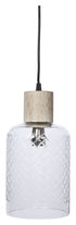 The Byron Tubular Cut Glass and Wood Pendant Light - Clear/White Wash - VE51 - Available In-Store Only