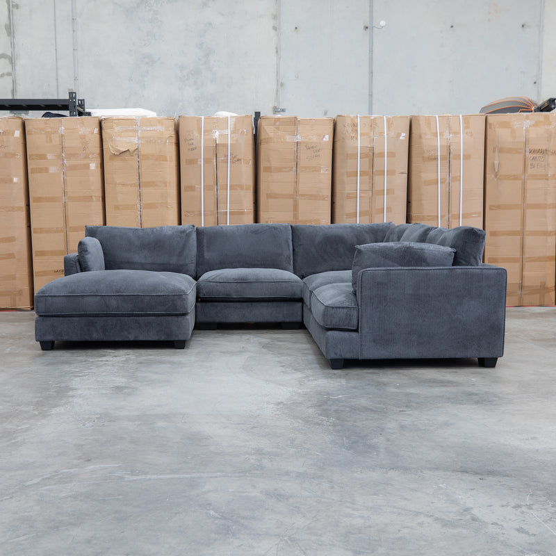 Veloura Deep Seat Feather & Foam Corner Suite with Ottoman - Carbon