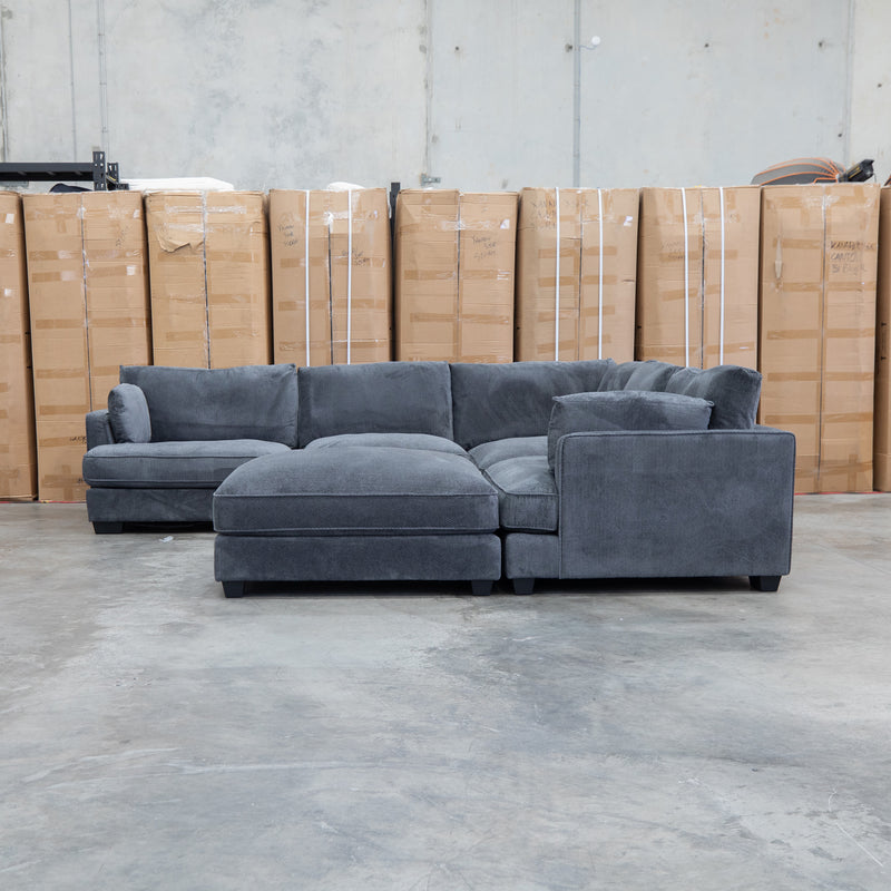 Veloura Deep Seat Feather & Foam Corner Suite with Ottoman - Carbon