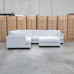 The Veloura Deep Seat Feather & Foam Corner Suite with Ottoman - Oat available to purchase from Warehouse Furniture Clearance at our next sale event.