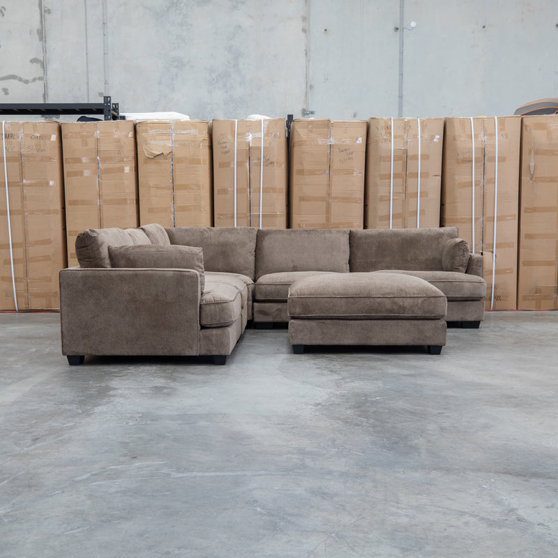 Veloura Feather & Foam Corner Suite with Ottoman - Leeds Chocolate