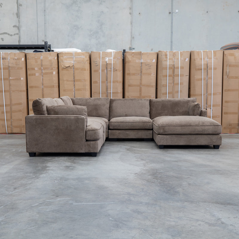 Veloura Feather & Foam Corner Suite with Ottoman - Leeds Chocolate