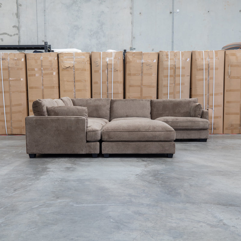 Veloura Feather & Foam Corner Suite with Ottoman - Leeds Chocolate