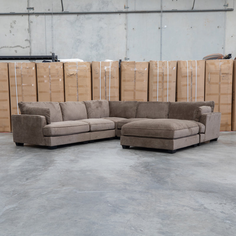 Veloura Feather & Foam Corner Suite with Ottoman - Leeds Chocolate