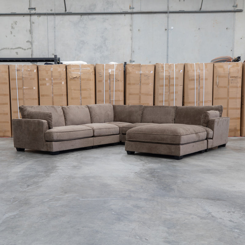 Veloura Feather & Foam Corner Suite with Ottoman - Leeds Chocolate