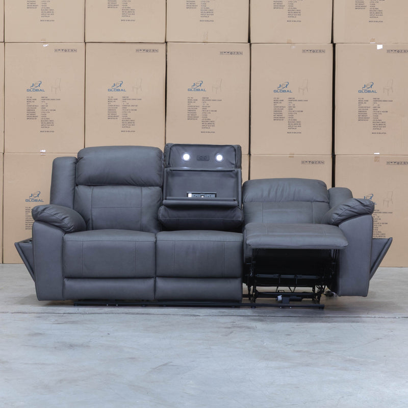 The Venus Three Seat Triple-Motor Electric Recliner Lounge - Charcoal available to purchase from Warehouse Furniture Clearance at our next sale event.