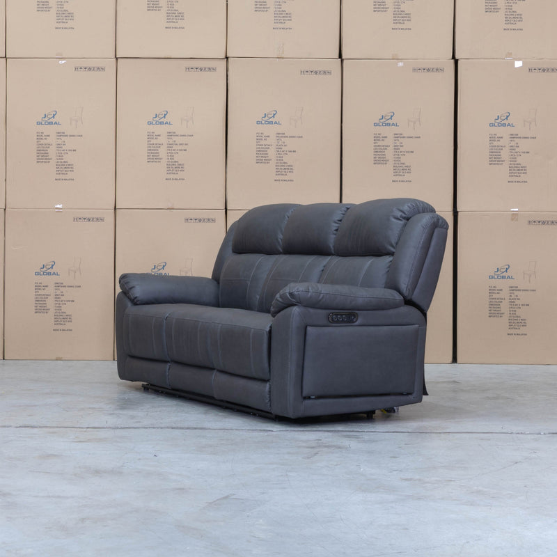 The Venus Three Seat Triple-Motor Electric Recliner Lounge - Charcoal available to purchase from Warehouse Furniture Clearance at our next sale event.