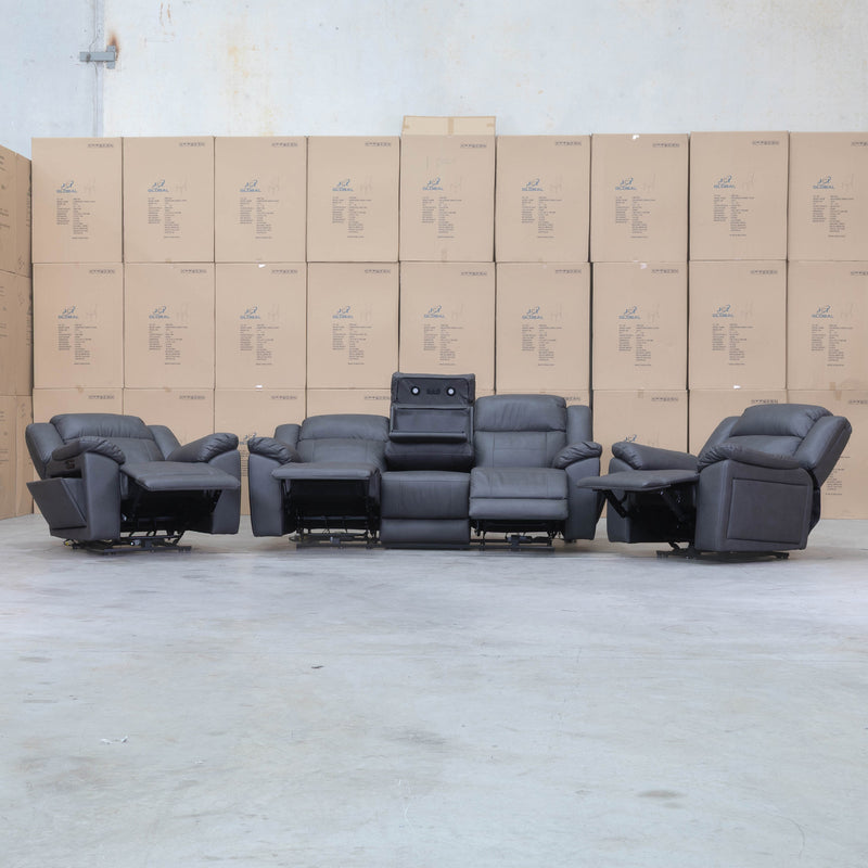 The Venus Three Seat Triple-Motor Electric Recliner Lounge - Charcoal available to purchase from Warehouse Furniture Clearance at our next sale event.