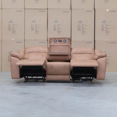 The Venus Three Seat Triple-Motor Electric Recliner Lounge - Tan available to purchase from Warehouse Furniture Clearance at our next sale event.