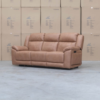 The Venus Three Seat Triple-Motor Electric Recliner Lounge - Tan available to purchase from Warehouse Furniture Clearance at our next sale event.