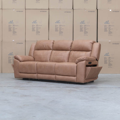 The Venus Three Seat Triple-Motor Electric Recliner Lounge - Tan available to purchase from Warehouse Furniture Clearance at our next sale event.
