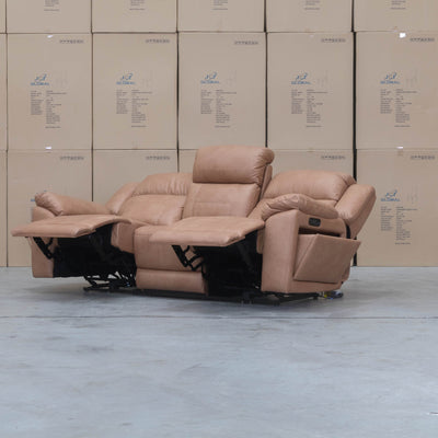The Venus Three Seat Triple-Motor Electric Recliner Lounge - Tan available to purchase from Warehouse Furniture Clearance at our next sale event.