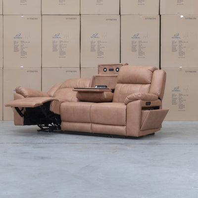 The Venus Three Seat Triple-Motor Electric Recliner Lounge - Tan available to purchase from Warehouse Furniture Clearance at our next sale event.