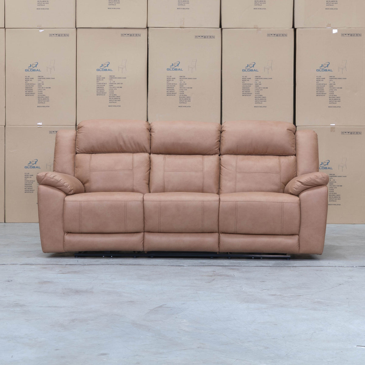 The Venus Three Seat Triple-Motor Electric Recliner Lounge - Tan available to purchase from Warehouse Furniture Clearance at our next sale event.