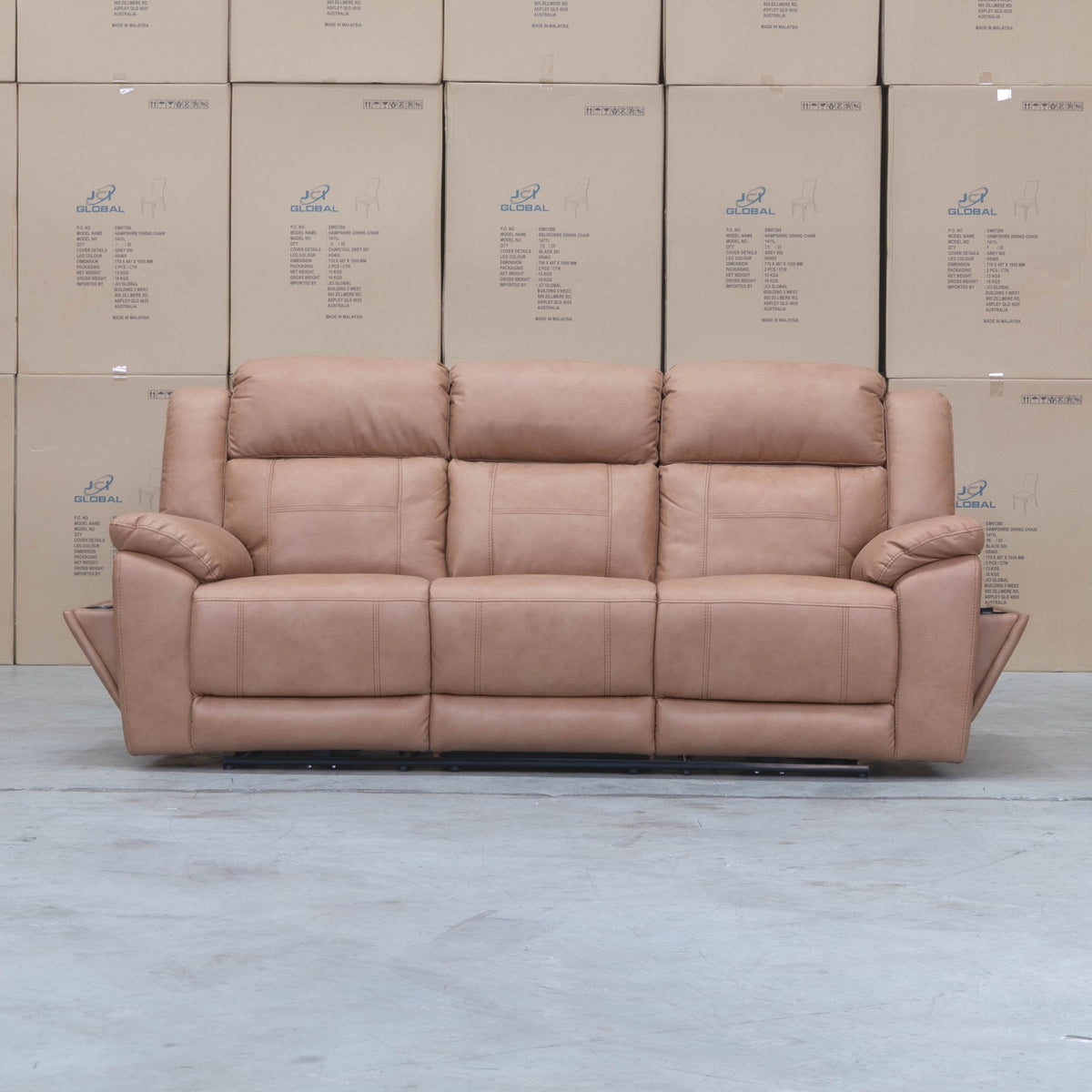 The Venus Three Seat Triple-Motor Electric Recliner Lounge - Tan available to purchase from Warehouse Furniture Clearance at our next sale event.